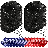 Zhanmai 24 Pcs Cowboy Hats and Bandanas Bulk Western Party Cowboy Hats Party Halloween Costume Accessories