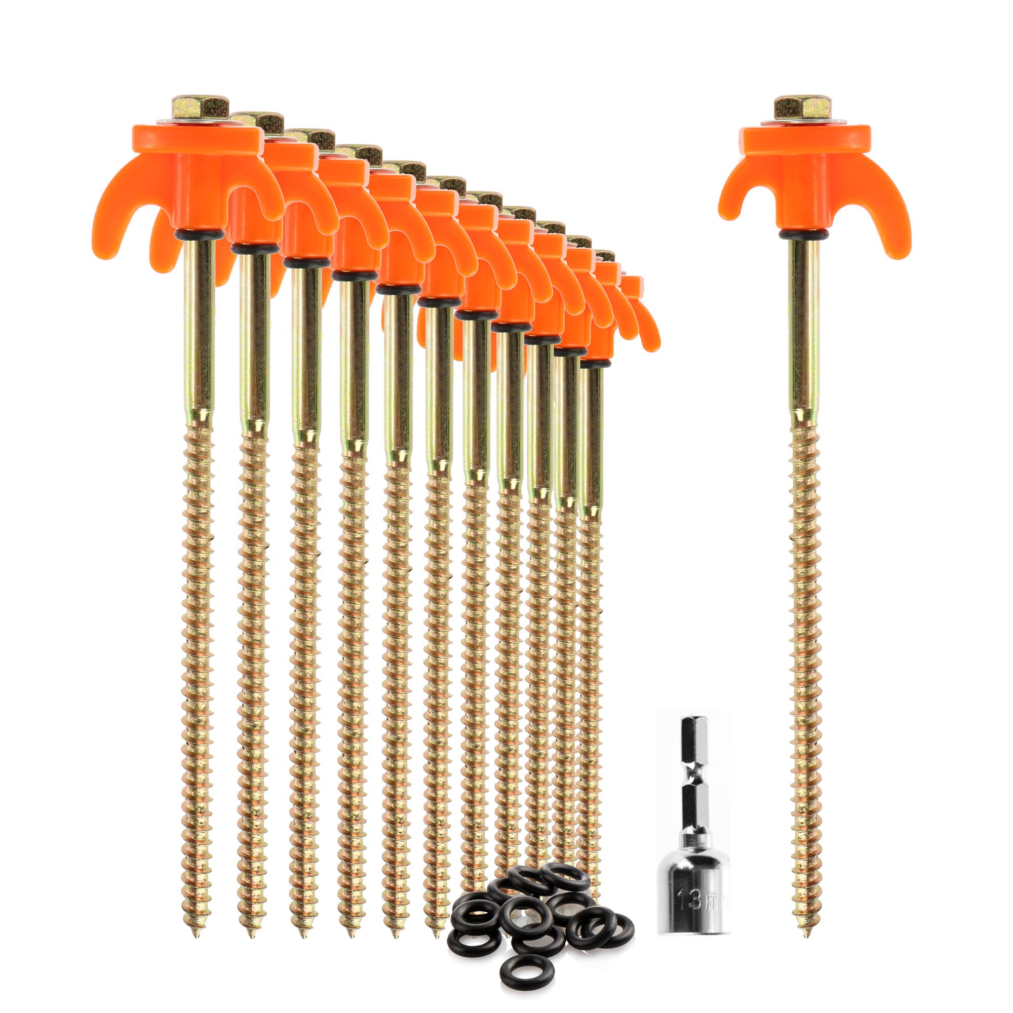 COM-FOUR® 12x tent pegs - robust steel pegs with thread and rope holder - rock ground pegs for camping and outdoors - tent hooks for hard ground and wood