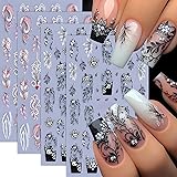 Black White Pink Vine Flowers Nail Art Stickers