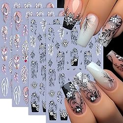 Black White Pink Vine Flowers Nail Art Stickers