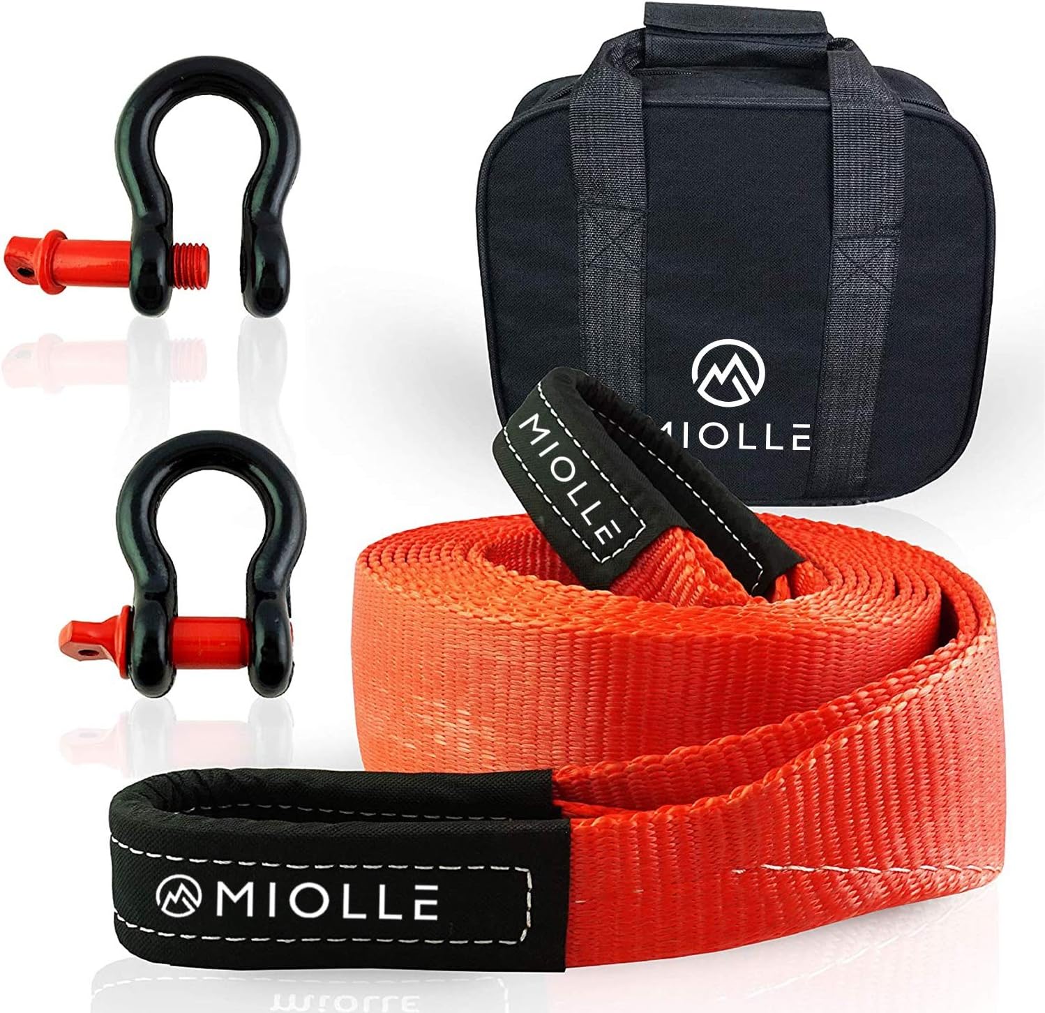 Miolle Tow Strap 3”x20’ (30000lb) with Loops and D-Hook Shackles - Recovery Rope Heavy Duty - Towing Straps - Snatch Ropes for Truck and Car: Automotive