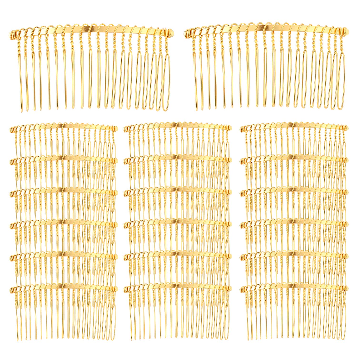 20 Pack Bulk 20 Teeth Silver Gold Black Metal Side Hair Combs Wire Twist Hair Clips Wedding Bridal Veil Combs Decorative Headpiece Freach Twist Updo Bun Accessories (Gold)
