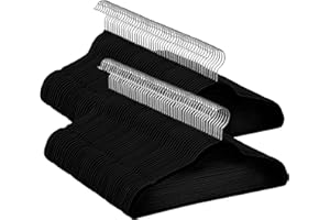 SONGMICS Velvet Hangers 100 Pack, Non-Slip Clothes Hangers with Silver-Colored Swivel Hooks, Slim Space-Saving for Closet, Heavy-Duty, Black UCRF026BZ02S