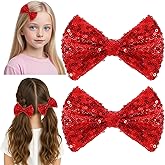 Ouligay 2 Pcs Sparkly Red Hair Bow,Sequin Christmas Bows for Girls,Christmas Hair Clips,Bows Barrettes for Toddler Girls,Red Hair Accessories for Daily Weding Thanksgiving Accessories