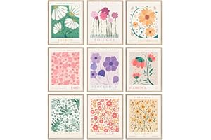 ANERZA 9 PCS Flower Market Wall Art Decor, Floral Wall Prints for Bedroom, Botanical Posters for Room Aesthetic, Wall Collage Kit Pictures for Living Room, Boho Painting Dorm Gallery Home Decor