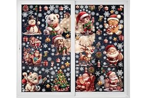 VAWCORNIC 12 Sheets 171 Pcs Big Size Christmas Window Clings - Santa, Reindeer, Dog & Cat Window Stickers & Decals for Home, School, Office & Party Supplies
