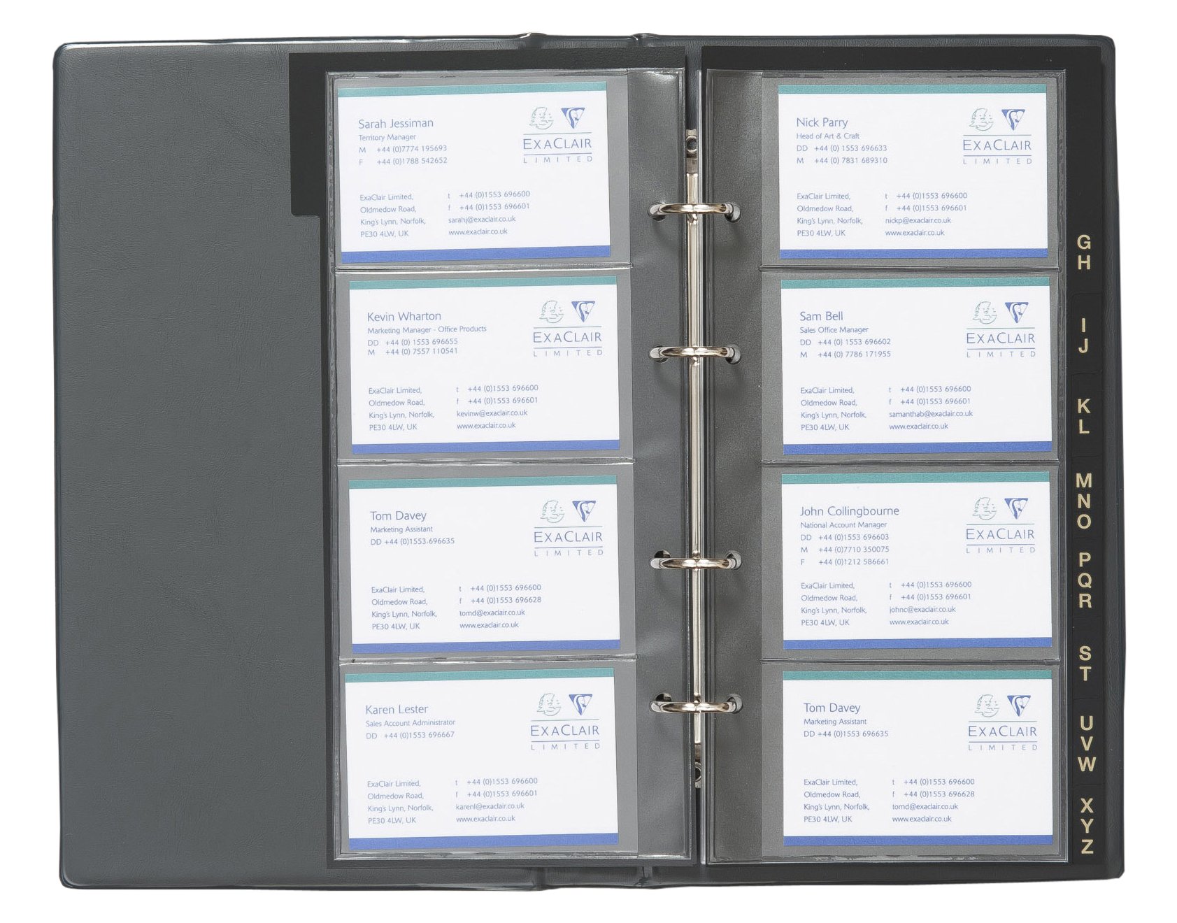 Exacompta - Ref DBCB4/BLUZ - Guildhall - Leatherette Business Card Slim Binder, 272 x 150mm, 16 Loose Sheets, 4 Anti-Glare Pockets, Holds 128 Cards - Blue