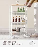 VASAGLE 4-Tier Kitchen Cart Oak White 13 cm Deep Trolley with Castors view 8