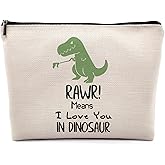 Dwept RAWR Means I Love You in Dinosaur Cosmetic Bag, Funny Cute Dinosaur Themed Makeup Bag Zipper Cosmetic Pouch Bag Travel Linen Makeup Organizer, Forest Animals Gifts for Dinosaur Lover Women Girls