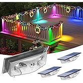 CREPOW Solar Fence Lights, Fence Light Solar Powered with 6 RGB Colors/Warm White/Cool White, Dusk to Dawn Deck Lights Waterproof, Bright Solar Outdoor Light for Backyard, Outside, Wall, Step(4 Packs)
