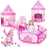 SENODEER 3PC Princess Tent Playset for Girls Pink Indoor Outdoor Kids Tent Ball view 1