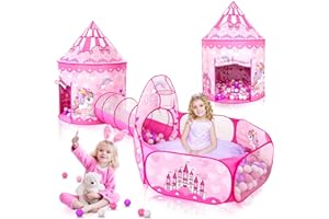3pc Princess Castle Play Tent for Kids Girls Pop Up Play Tunnel Ball Pit Gift for Girls Toys for Outdoor Indoor Playhouse (3 
