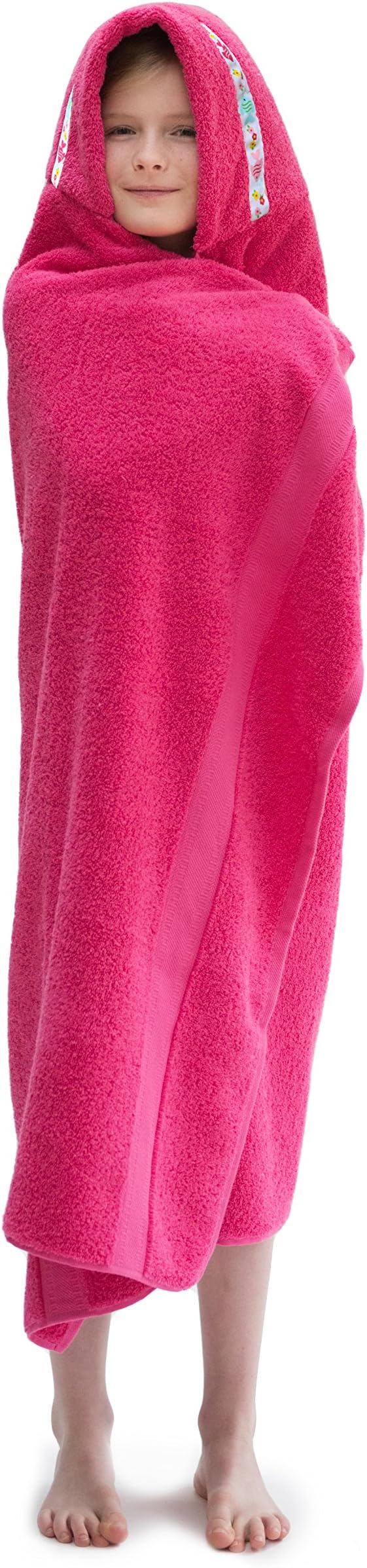 Hooded Owls jumbo hooded towel for children, 7-13yrs, pink with Birds trim
