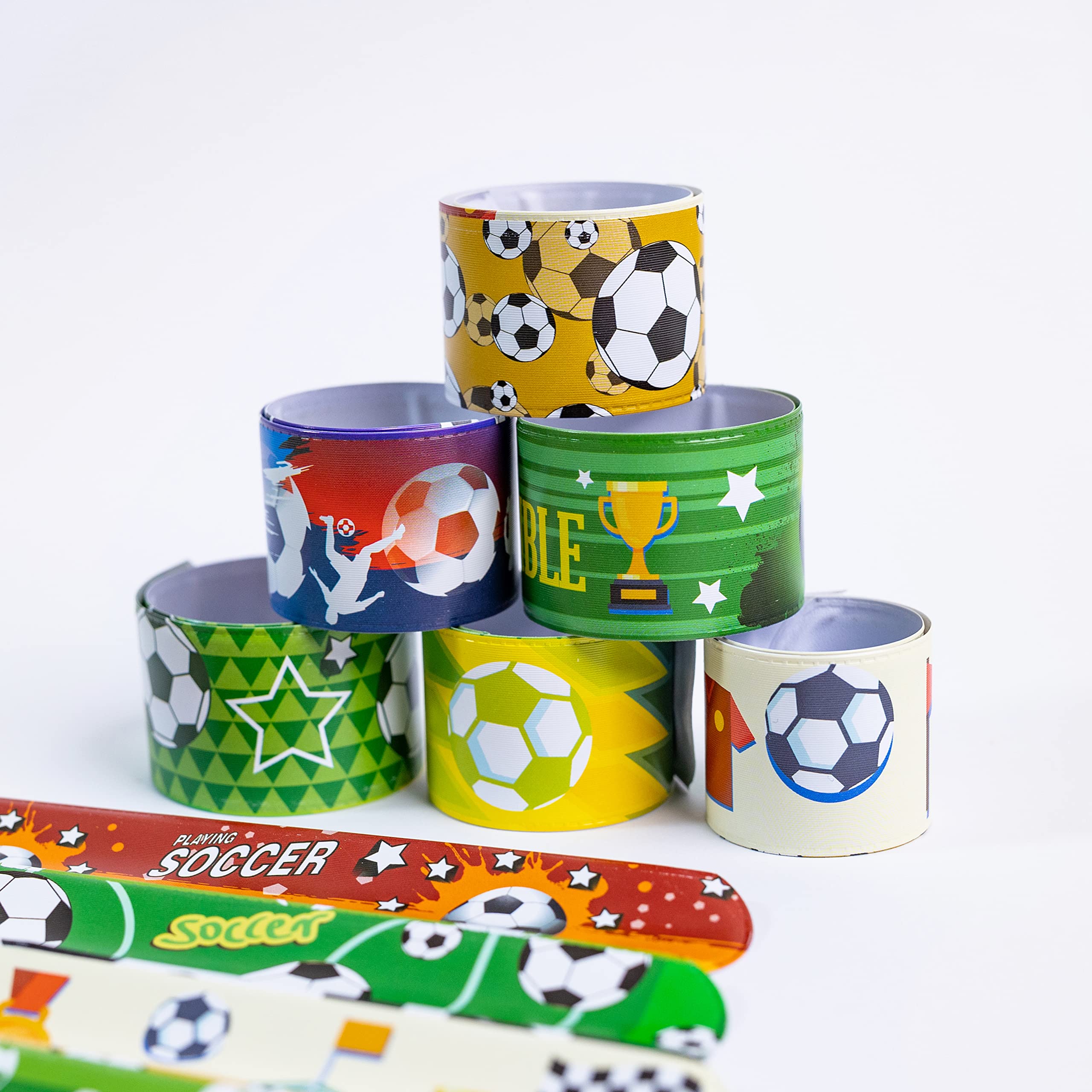 Toyseum 30 x Football Slap Bands for Football Party Bags Fillers, Ideal for Your Boys and Girls Themed Football Party Bags, Multi-Pack Snap Bands, Pack of 30 (10 Unique Designs)