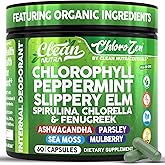 Clean Nutra Chlorophyll Capsules + Peppermint Slippery Elm Spirulina Chlorella Fenugreek Ashwagandha Sea Moss Supplement – Ph Balance for Women Detox Internal Deodorant Supplement + Prebiotics 60 Ct