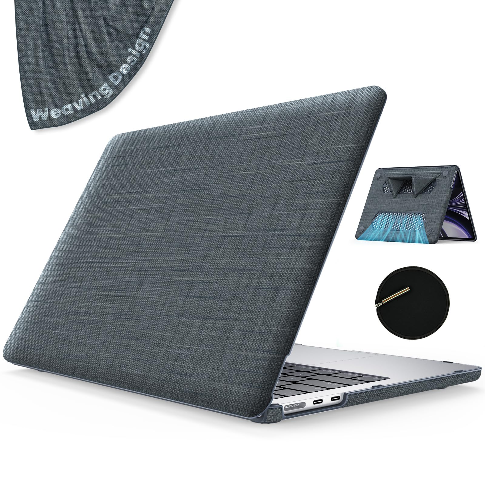 Photo 1 of KAIJIAbox Case for MacBook Air 13.6 Inch Case,Foldable Stand and Mouse Pad/Bag, Exquisite Plastic Hard Shell,Woven Fabric Protective Cover for MacBook Air 13.6 Inch(2022/2024)[M2 A2681/M3 A3113](Grey)