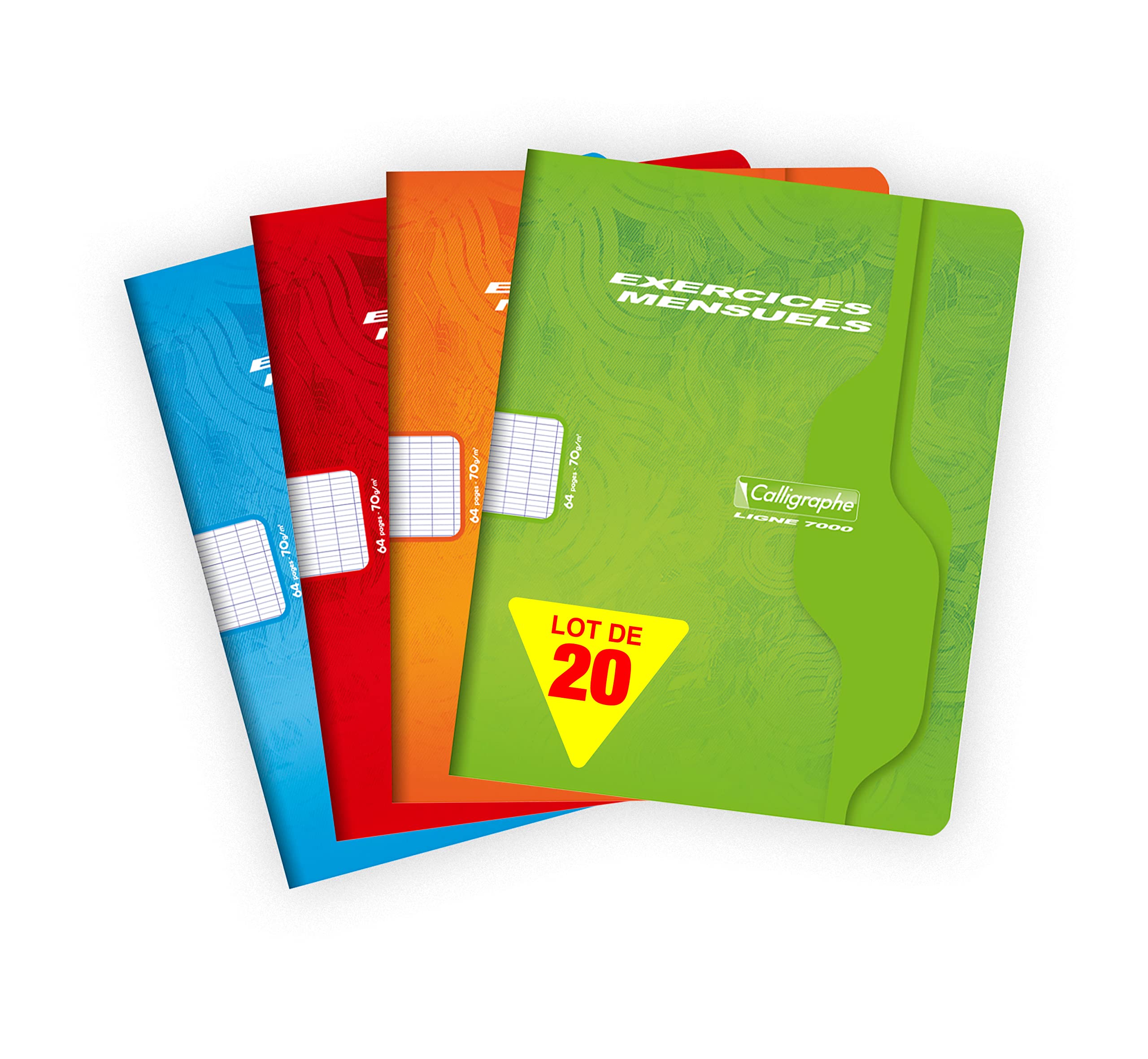 Calligraphe 521C Set of 20 Monthly Exercise Books (Clairefontaine) - 17x22 cm - 64 Seyes Ruled Pages - 70 g White Paper - Offset Card Cover - Random Colours