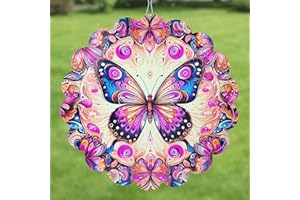 DOSMINE Wind Spinners Outdoor Butterfly Stainless Steel Reflective Wind Spinners Outdoor 12 Inches Hanging Garden Decor 3D Hanging Wind Sculpture Kinetic Yard Art Decoration