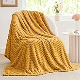 BEDELITE Fleece Blanket - 3D Jacquard Decorative Mustard Yellow Throw Blankets for Couch & Bed, Soft and Cozy Warm Plush Fluffy Blanket All Seasons Suitable, 50x60Inches