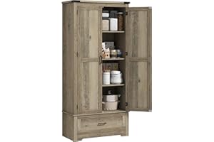 HOMCOM 69" Tall Kitchen Pantry Storage Cabinet, Farmhouse Freestanding Pantry Cabinet with 2 Doors, Drawer and Adjustable She
