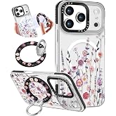 Toycamp for iPhone 18 Pro Max/17 Pro Max Ring Stand Case, Purple Flower | Compatible with MagSafe, Detachable Magnetic Ring Holder Stand Kickstand, Clear TPU Protective Case, for Women Girls