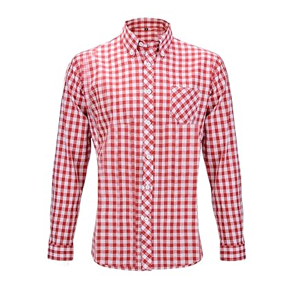 TK-Gruppe Oktoberfest Wiesn Hemd Slimfit Herren Trachtenhemd Baumwolle M/L kariert rot + blau/weiß Weiss (M, rot/weiß)