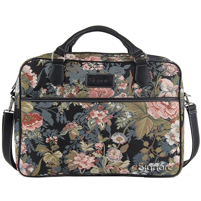 Signare Tapestry Women Bag Peony Flowers in Black (CPU