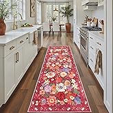 Rug for Hallways Kitchen Rug 2x8, Non Slip Washable Rugs with Rubber Backing Soft Floral Carpet Runner for Hallways, Kitchen, Laundry, Bedroom, Bathroom(2 x 8, Red Garden)