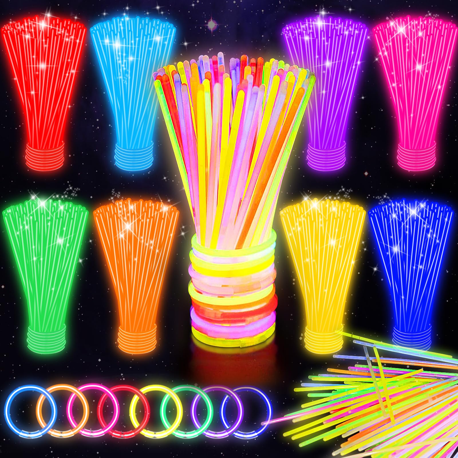 SHQDD 236PCS Glow in the Dark Party Supplies, 18 PCS Foam Glow Sticks, 18 PCS LED Glasses, 100PCS Glow Sticks Bracelets and 100 PCS Connectors for Glow Party, Wedding, Concert, Raves and Birthday