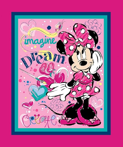 43" Wide Disney MINNIE MOUSE Paint Cotton Fabric By The Panel