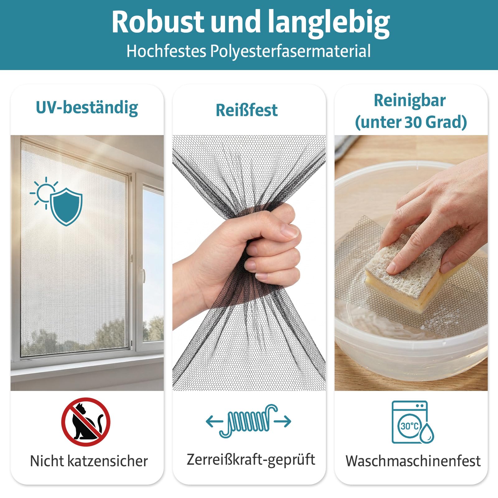 YANGTE Fliegengitter für Fenster 4 Stück 130x150 cm, Insect Stop Insektenschutz mit Klettband selbstklebend, Moskitonetze für Fenster schützen die Familie vor Insekten Schwarz 5
