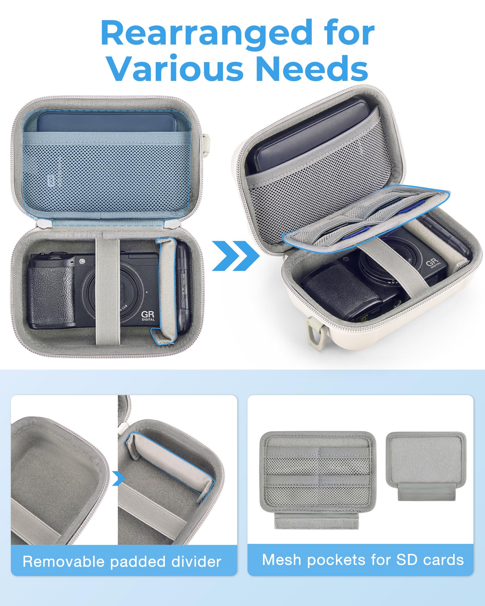 BAGSMART Digital Camera Case, Waterproof & Protective Small Camera Bag with 2 Carrying Ways, Lightweight Camera Sling Bag for Canon PowerShot ELPH 180/190 / Sony DSCW800/DSCW830 - Beige