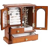 Kendal Wooden Jewelry Box for Women, Graduation Gift Solid Jewelry Holder Organizer, Mothers Day Gifts Wood Jewelry Case with Mirror for Necklaces, Earring, Rings (2 Side Door, Oak)