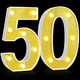 Treela 8.7'' Birthday Decorative LED Light up Numbers, Glitter Marquee Number Sign for Night Birthday Party Decorations Anniversary Bar LED Sign Backdrop Wall Table Centerpieces(50th,Gold)