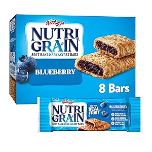 Kellogg's Nutri-Grain, Soft Baked Breakfast Bars, Blueberry, Made with Whole Grain, 10.4oz Box (8 Count)