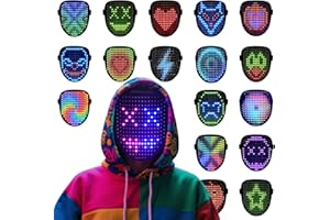 arscniek LED Face Mask with Gesture Control – Rechargeable Light Up Halloween Masks Costume for Adults & Kids, Glowing Transformable Cosplay Mask for Parties, Christmas, Concerts