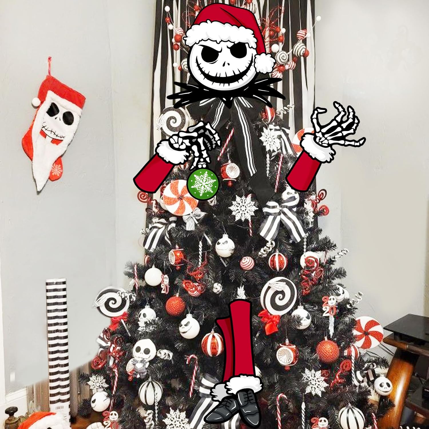 Tree Toppers - Auirre Jack Skellington Christmas Tree Topper Head Arms and Legs, Xmas Spooky Skull Decorative Tree Ornaments Decor, Funny Holiday Indoor Home Decorations Gothic Themed Party Supplies
