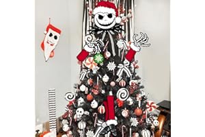 Auirre Jack Christmas Tree Topper Head Arms and Legs, Xmas Spooky Skull Decorative Tree Ornaments Decor, Funny Holiday Indoor Home Decorations Gothic Themed Party Supplies