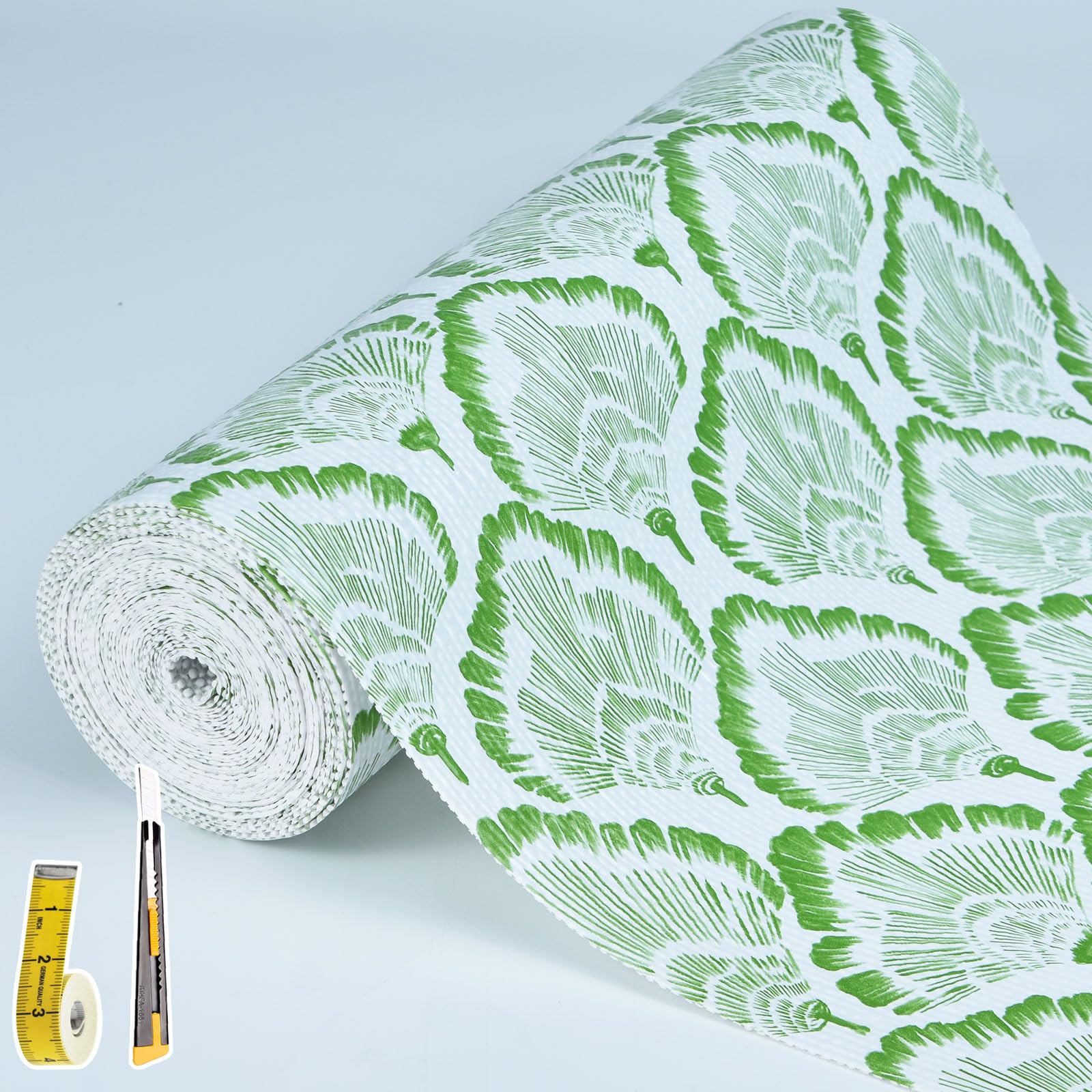 Drawer and Shelf Liner - Green Banana Leaf Pattern,Non Adhesive Non Slip Waterproof Easy-Clean Liner for Kitchen Cabinet, Refrigerator, Bathroom, Pantry Storage Drawers, 12 in x 20 Ft. Image