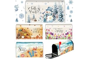 Dispowreath 4 Pcs Mailbox Covers Magnetic Standard Size 18 x 21 Inch Hello Spring Summer Autumn Winter Magnetic Mailbox Covers Wraps for Holiday Christmas Garden Yard Home(Romantic Style)