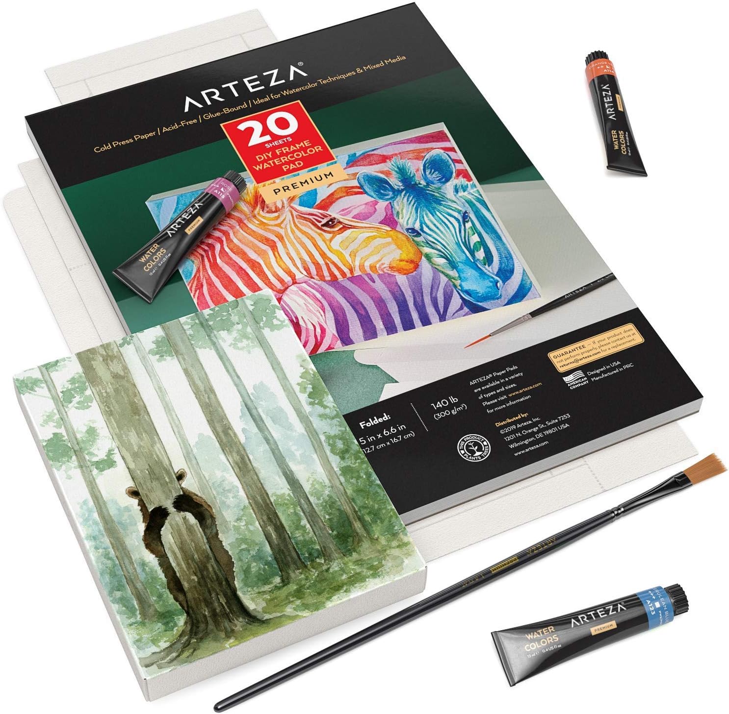 Arteza Watercolor Art Paper Foldable Canvas Pad, 5x6.6 Inches, 20 Sheets, DIY Frame, Acid-Free Heavyweight Paper Pad, 140lb/300GSM, Art Supplies for Painting & Mixed Media Art