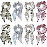 panthra 8 Pcs Silk Bag Scarf for Women, Multifunctional Boho Scarves Headbands, Vintage Elegance, Lightweight Neck Strap, Can be Used as A Bag Hair Accessory (White/Blue/Pink/Dark Green)