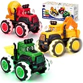 hahaland 3 Pack LED Pull-Back Monster Construction Truck Toys for 2-4 Boy | Excavator, Cement Mixer, Dump Truck With Moving parts, Truck sounds, Oversized LED wheels, Christmas Gift for Toddlers