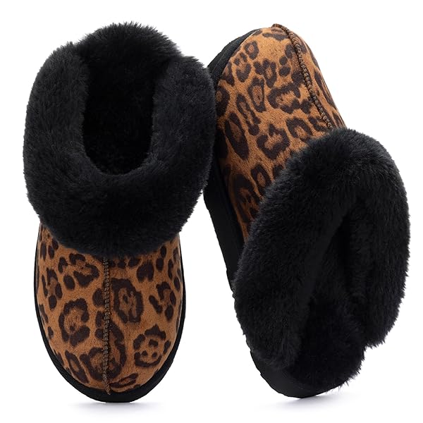 LAZYSTEP WOMEN’S MADGE FUZZY SLIPPERS WITH COMFORT MEMORY FOAM, SLIP-ON WARM OUTDOOR INDOOR HOUSE SHOES(LEOPARD PRINT, SIZE 7-8)