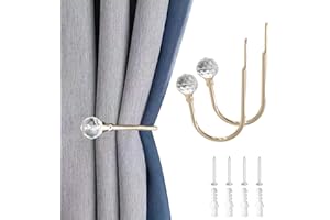 YH YAO Metal Curtain Holdbacks, 2PCS Crystal U Shaped Wall Mounted Hook for Home Decor, Decorative Curtain Tieback Curtain Drapery Hooks for Wall (Gold)