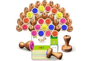 UdoUto Wooden Alphabet & Number Stamps for Kids, Essential ABC 123 Learning Stampers for Ages 3-5,Montessori Educational Preschool Homeschool Must-Haves Classroom Gift
