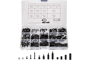 wugongshan 260 Pcs M3 Male Female Nylon Hex Spacer Standoffs Screws Nuts, Nylon Hex Threaded Pillar Spacer Standoffs Screws Nuts Assortment Kit for PCB Motherboard Circuit Board - Black