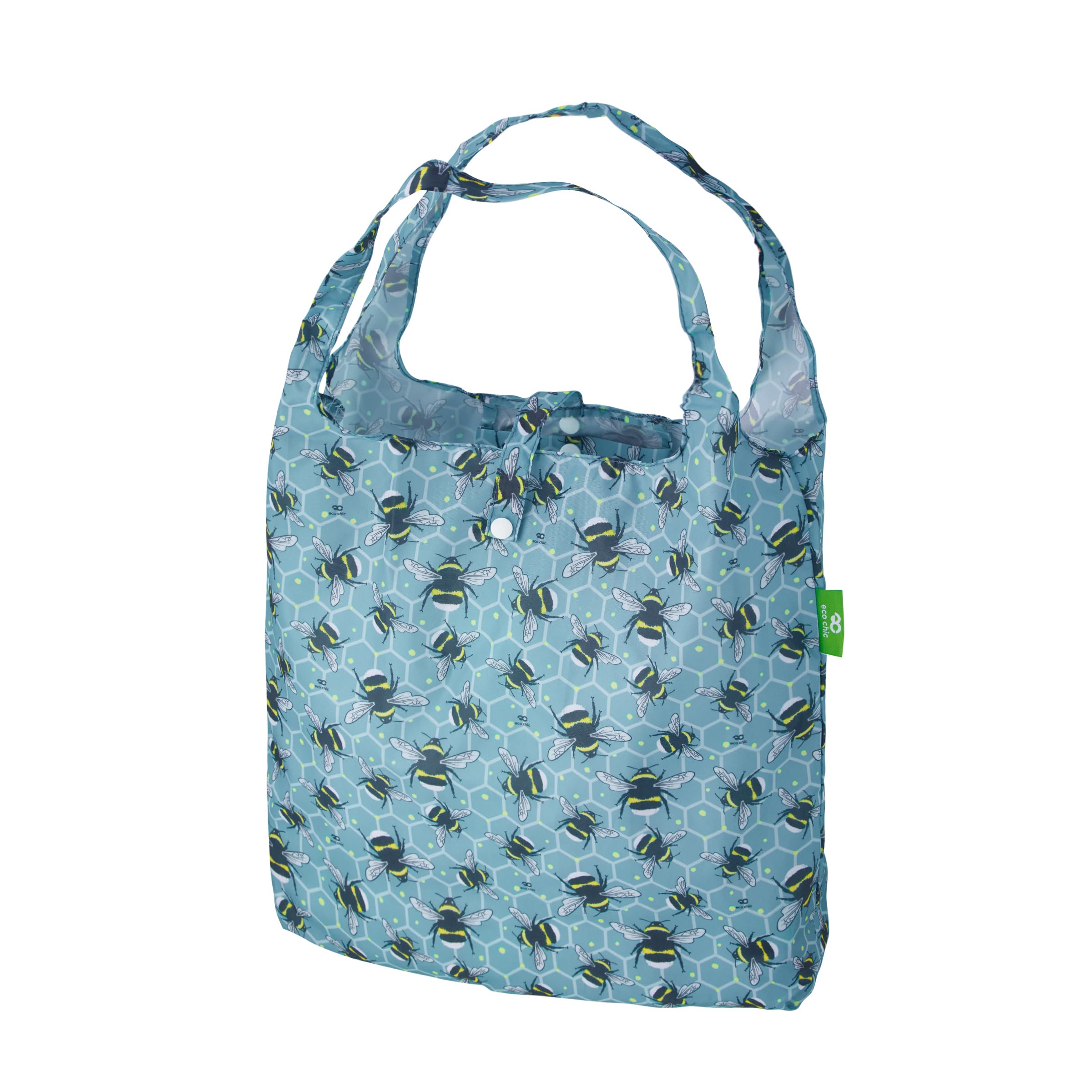 ECO CHIC Lightweight Foldable Reusable Shopping Bag Water Resistant Tote Bag (Bumble Bees Blue) — image 1