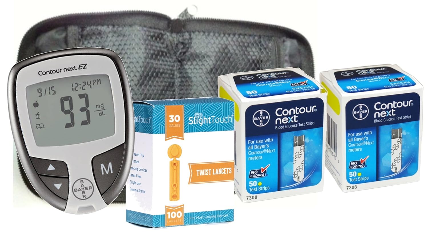 Amazon.com: Contour Next EZ Meter, Manual, Case With 100 Contour Next Strips  and 100 Slight Touch Lancets: Health & Personal Care
