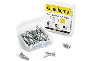 Qualihome Zinc Self Drilling Drywall Anchor Hollow Wall Anchor Kit With Screws - Metal Self Drilling Drywall Anchors With Wide Screw Fins - #8 Zinc Drywall Anchors Heavy Duty (25 Pack)